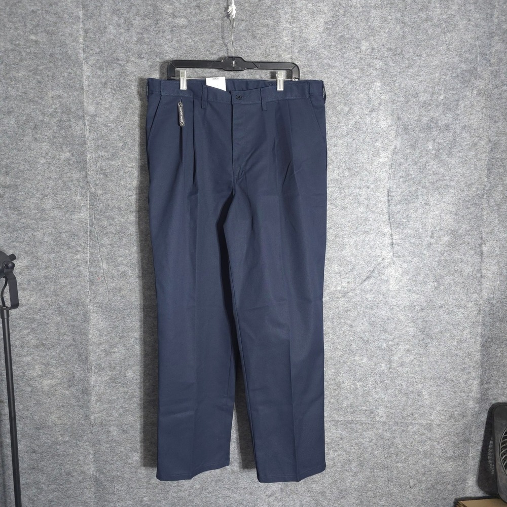 Genuine Dickies Relaxed Fit Men 38x30 Navy Blue Pleated Work Pants W641FBD New
